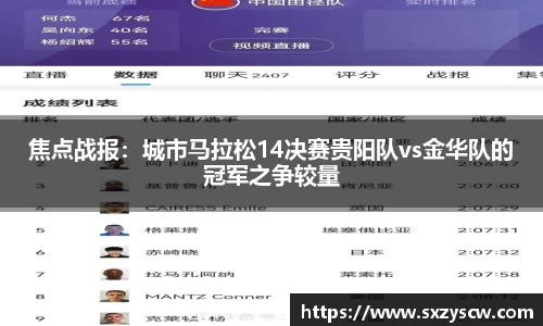 焦点战报：城市马拉松14决赛贵阳队vs金华队的冠军之争较量